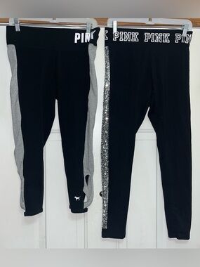 Victoria’s Secret PINK Black Multicolor Leggings Women’s Size Large Bundle of 2